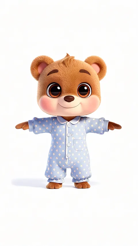 Jobo, a little brown bear cub in light blue pajamas with stars